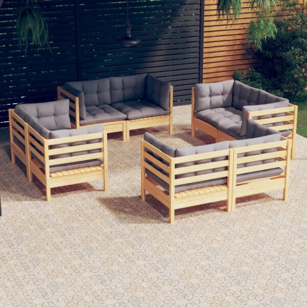 vidaXL 8-tlg. Garten-Lounge-Set mit Grauen Kissen Kiefernholz