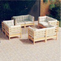 vidaXL 8-tlg. Garten-Lounge-Set mit Creme Kissen Kiefernholz