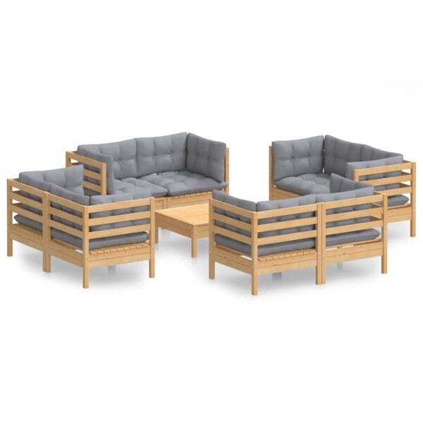 vidaXL 9-tlg. Garten-Lounge-Set mit Grauen Kissen Kiefernholz