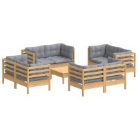 vidaXL 9-tlg. Garten-Lounge-Set mit Grauen Kissen Kiefernholz