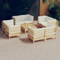 vidaXL 9-tlg. Garten-Lounge-Set mit Creme Kissen Kiefernholz