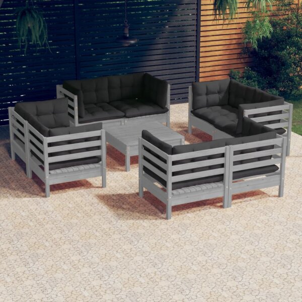 vidaXL 9-tlg. Garten-Lounge-Set mit Anthrazit Kissen Kiefernholz