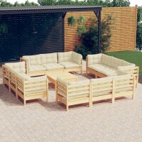 vidaXL 13-tlg. Garten-Lounge-Set mit Creme Kissen...