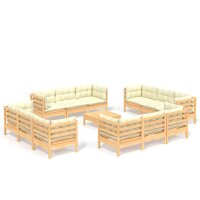 vidaXL 13-tlg. Garten-Lounge-Set mit Creme Kissen...