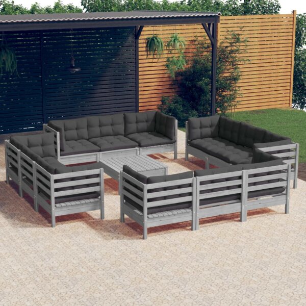 vidaXL 13-tlg. Garten-Lounge-Set mit Anthrazit Kissen Kiefernholz