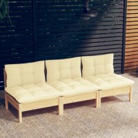 vidaXL 3-Sitzer-Gartensofa mit Creme Kissen Massivholz...