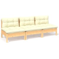 vidaXL 3-Sitzer-Gartensofa mit Creme Kissen Massivholz...