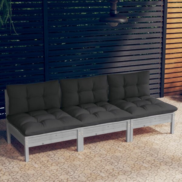 vidaXL 3-Sitzer-Gartensofa mit Anthrazit Kissen Massivholz Kiefer