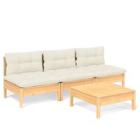 vidaXL 4-tlg. Garten-Lounge-Set mit Creme Kissen Kiefernholz