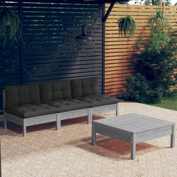 vidaXL 4-tlg. Garten-Lounge-Set mit Anthrazit Kissen Kiefernholz