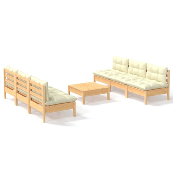 vidaXL 7-tlg. Garten-Lounge-Set mit Creme Kissen Kiefernholz