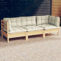 vidaXL 3-Sitzer-Gartensofa mit Creme Kissen Massivholz Kiefer