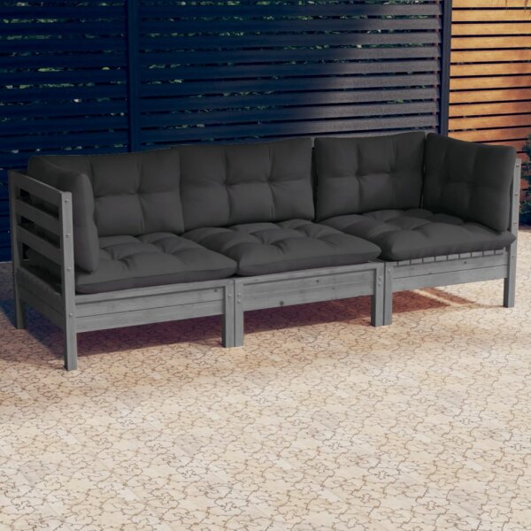 vidaXL 3-Sitzer-Gartensofa mit Anthrazit Kissen Massivholz Kiefer