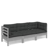 vidaXL 3-Sitzer-Gartensofa mit Anthrazit Kissen Massivholz Kiefer