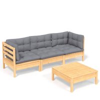 vidaXL 4-tlg. Garten-Lounge-Set mit Grauen Kissen Kiefernholz