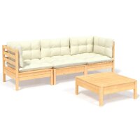 vidaXL 4-tlg. Garten-Lounge-Set mit Creme Kissen Kiefernholz