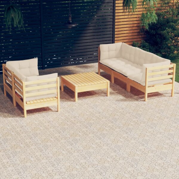 vidaXL 6-tlg. Garten-Lounge-Set mit Creme Kissen Kiefernholz