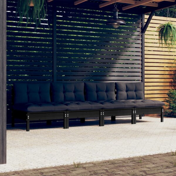 vidaXL 4-Sitzer-Gartensofa mit Anthrazit Kissen Massivholz Kiefer