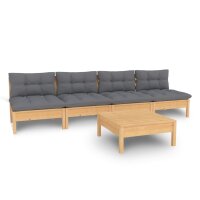 vidaXL 5-tlg. Garten-Lounge-Set mit Grauen Kissen...