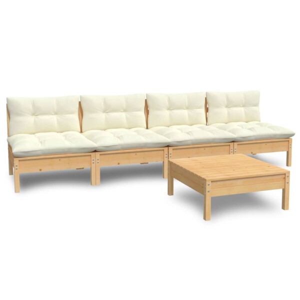 vidaXL 5-tlg. Garten-Lounge-Set mit Creme Kissen Kiefernholz