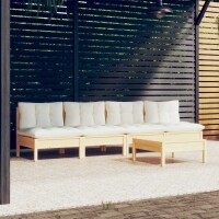 vidaXL 5-tlg. Garten-Lounge-Set mit Creme Kissen Kiefernholz