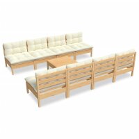 vidaXL 9-tlg. Garten-Lounge-Set mit Creme Kissen Massivholz Kiefer