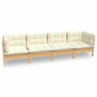 vidaXL 4-tlg. Garten-Lounge-Set mit Creme Kissen Massivholz Kiefer