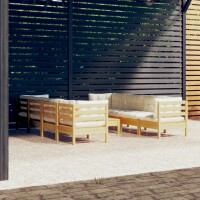 vidaXL 9-tlg. Garten-Lounge-Set mit Creme Kissen Massivholz Kiefer