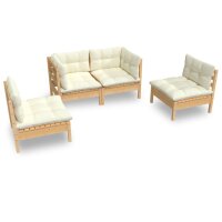 vidaXL 4-tlg. Garten-Lounge-Set mit Creme Kissen Massivholz Kiefer