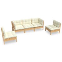 vidaXL 5-tlg. Garten-Lounge-Set mit Creme Kissen Massivholz Kiefer