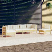 vidaXL 6-tlg. Garten-Lounge-Set mit Creme Kissen...