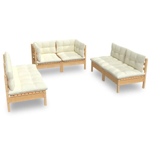 vidaXL 6-tlg. Garten-Lounge-Set mit Creme Kissen Massivholz Kiefer