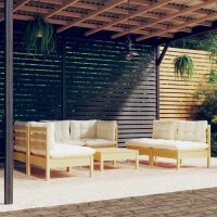 vidaXL 7-tlg. Garten-Lounge-Set mit Creme Kissen Massivholz Kiefer