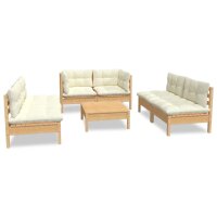 vidaXL 7-tlg. Garten-Lounge-Set mit Creme Kissen Massivholz Kiefer