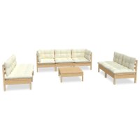 vidaXL 8-tlg. Garten-Lounge-Set mit Creme Kissen Massivholz Kiefer