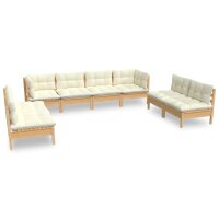 vidaXL 8-tlg. Garten-Lounge-Set mit Creme Kissen Massivholz Kiefer