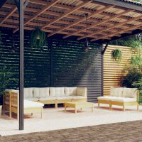 vidaXL 9-tlg. Garten-Lounge-Set mit Creme Kissen Massivholz Kiefer