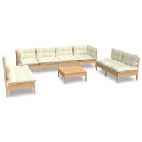 vidaXL 9-tlg. Garten-Lounge-Set mit Creme Kissen Massivholz Kiefer