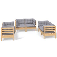 vidaXL 6-tlg. Garten-Lounge-Set mit Grauen Kissen Kiefer...