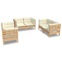 vidaXL 6-tlg. Garten-Lounge-Set mit Creme Kissen...