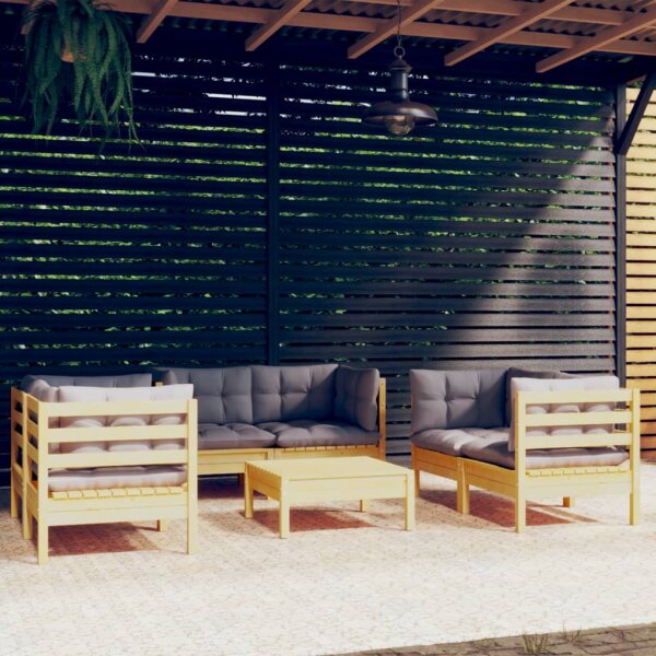 vidaXL 7-tlg. Garten-Lounge-Set mit Grauen Kissen Kiefer Massivholz