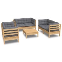 vidaXL 7-tlg. Garten-Lounge-Set mit Grauen Kissen Kiefer...