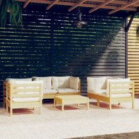 vidaXL 7-tlg. Garten-Lounge-Set mit Creme Kissen...