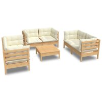 vidaXL 7-tlg. Garten-Lounge-Set mit Creme Kissen...