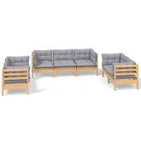 vidaXL 7-tlg. Garten-Lounge-Set mit Grauen Kissen Kiefer...