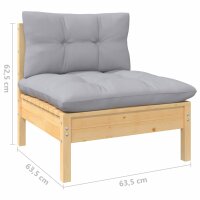 vidaXL 7-tlg. Garten-Lounge-Set mit Grauen Kissen Kiefer Massivholz