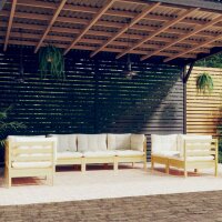 vidaXL 7-tlg. Garten-Lounge-Set mit Creme Kissen...