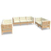 vidaXL 7-tlg. Garten-Lounge-Set mit Creme Kissen...