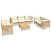 vidaXL 8-tlg. Garten-Lounge-Set mit Creme Kissen Massivholz Kiefer