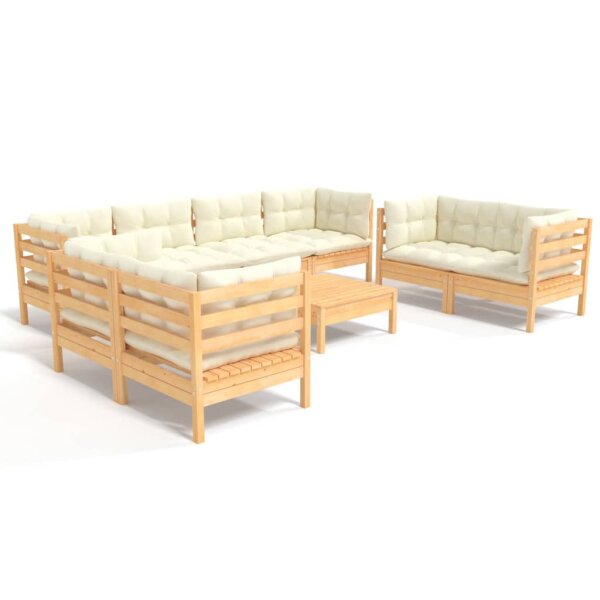 vidaXL 9-tlg. Garten-Lounge-Set mit Creme Kissen Kiefer Massivholz